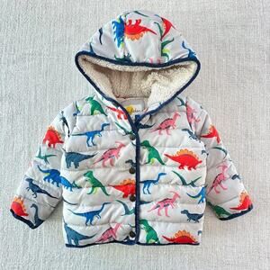 Baby Boden Dino Print Fleece Lined Quilted Jacket PLAY 2/3 - Size 2T